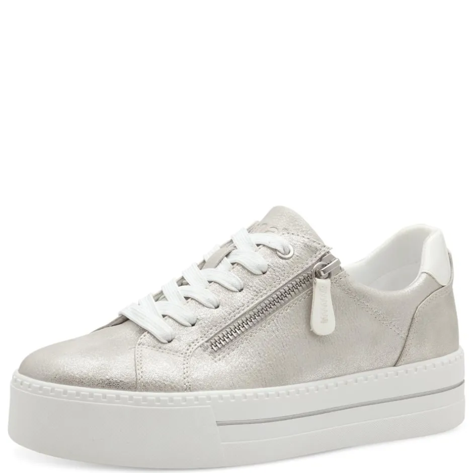 Women Jana Laced Platform Trainer Side Zip - Silver