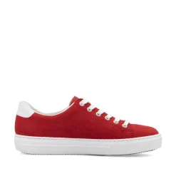 Women Rieker Laced Platform Trainer With Side - Red Suede