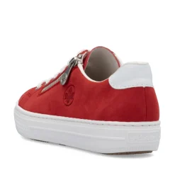 Women Rieker Laced Platform Trainer With Side - Red Suede