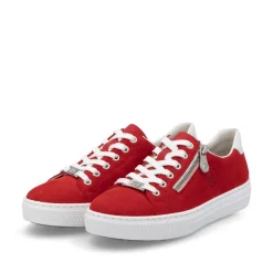 Women Rieker Laced Platform Trainer With Side - Red Suede