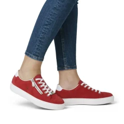 Women Rieker Laced Platform Trainer With Side - Red Suede
