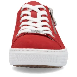 Women Rieker Laced Platform Trainer With Side - Red Suede