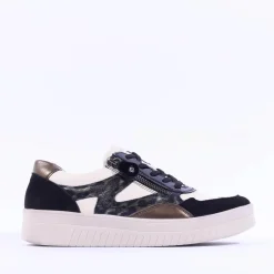 Women Remonte Laced Print Detail Trainer - Beige Black