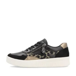 Women Remonte Laced Print Detail Trainer - Black Combi