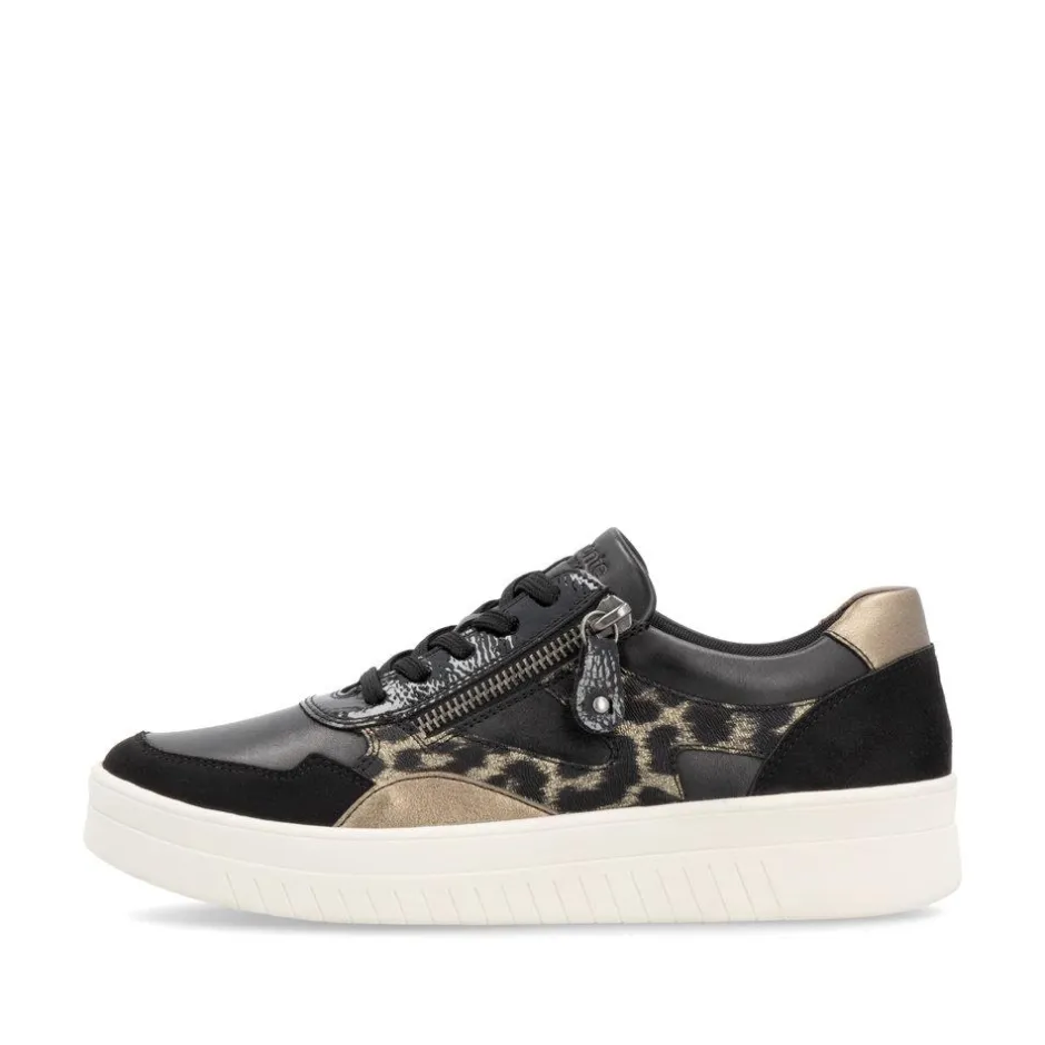 Women Remonte Laced Print Detail Trainer - Black Combi