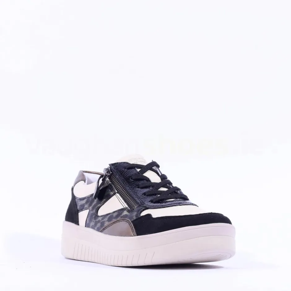 Women Remonte Laced Print Detail Trainer - Beige Black