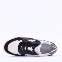 Women Remonte Laced Print Detail Trainer - Beige Black