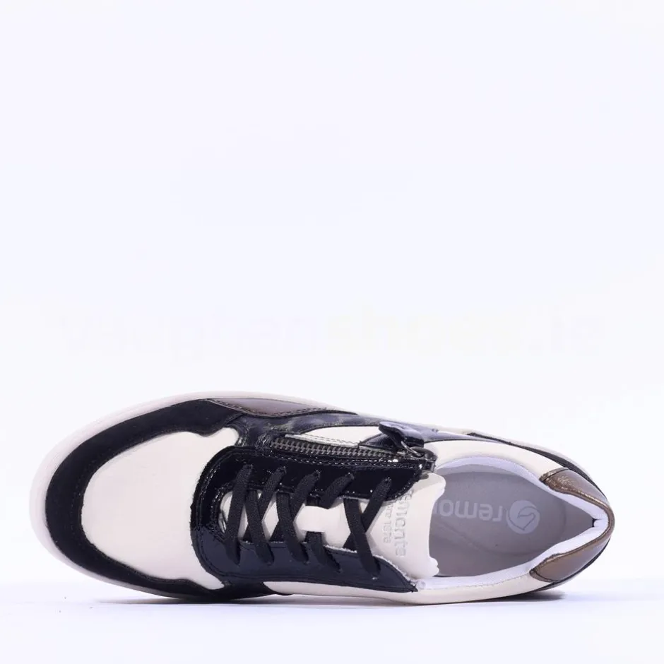 Women Remonte Laced Print Detail Trainer - Beige Black