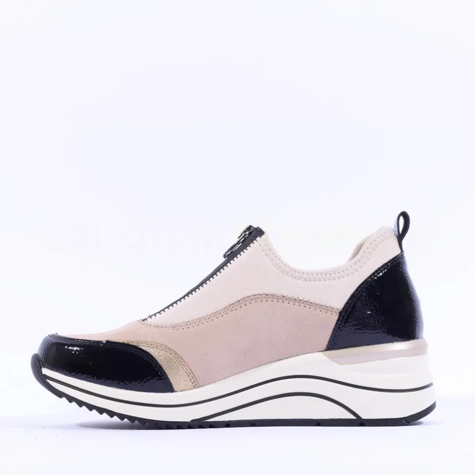 Women Remonte Laced Print Detail Trainer - Beige Black