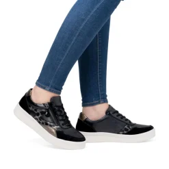 Women Remonte Laced Print Detail Trainer - Black Combi