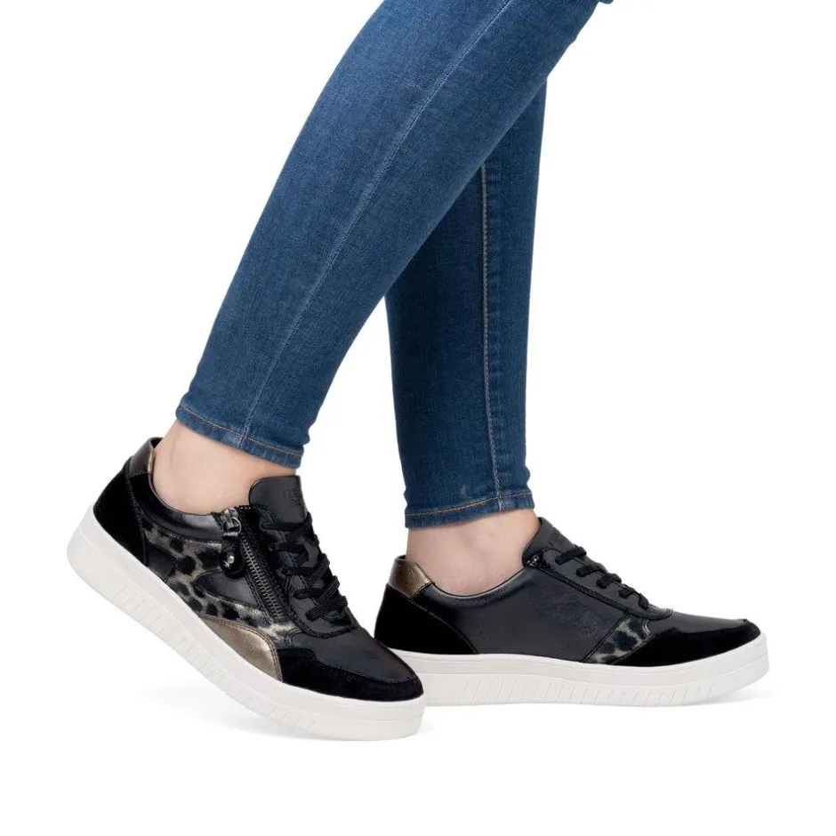 Women Remonte Laced Print Detail Trainer - Black Combi