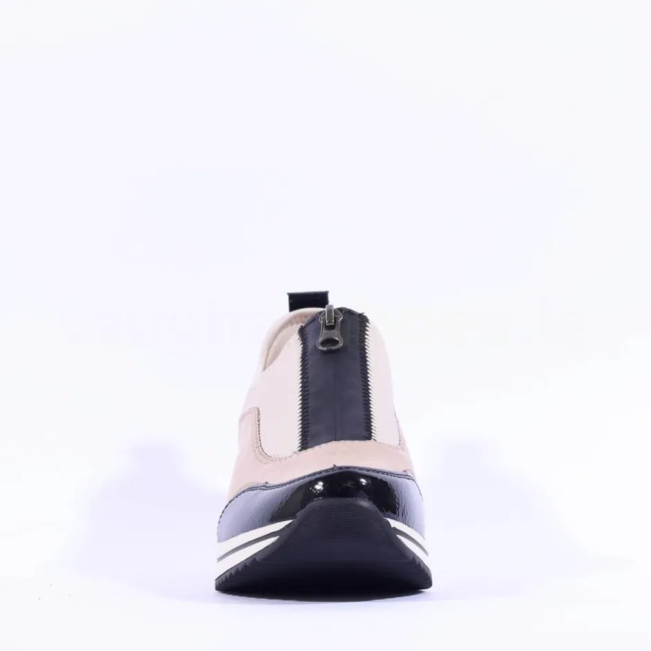 Women Remonte Laced Print Detail Trainer - Beige Black