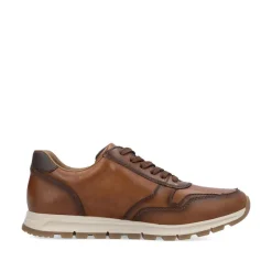 Rieker Men Laced Shoe With Side Zip - Brown Leather
