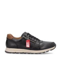 Rieker Men Laced Shoe With Side Zip - Black Tan