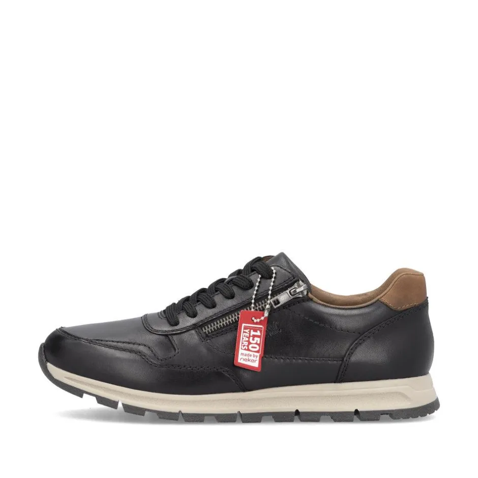 Rieker Men Laced Shoe With Side Zip - Black Tan