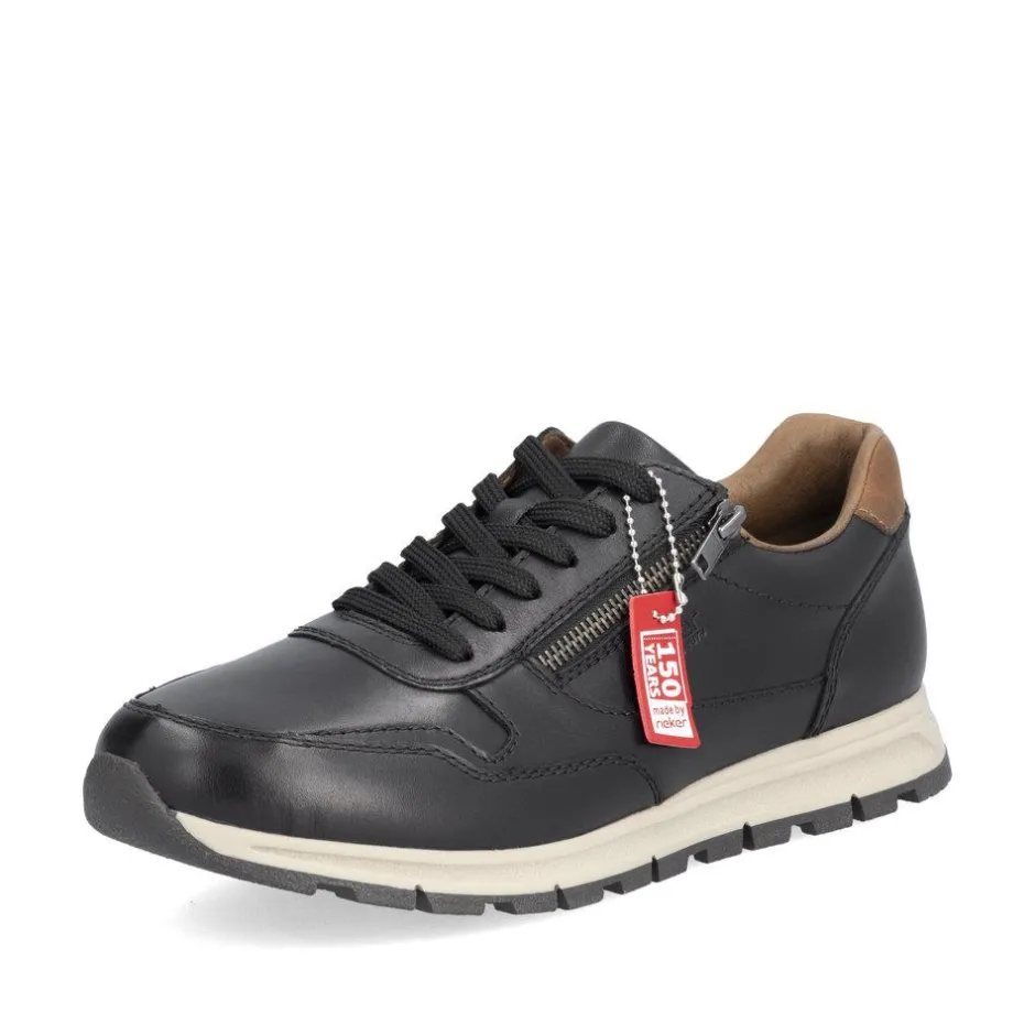 Rieker Men Laced Shoe With Side Zip - Black Tan