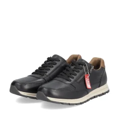 Rieker Men Laced Shoe With Side Zip - Black Tan