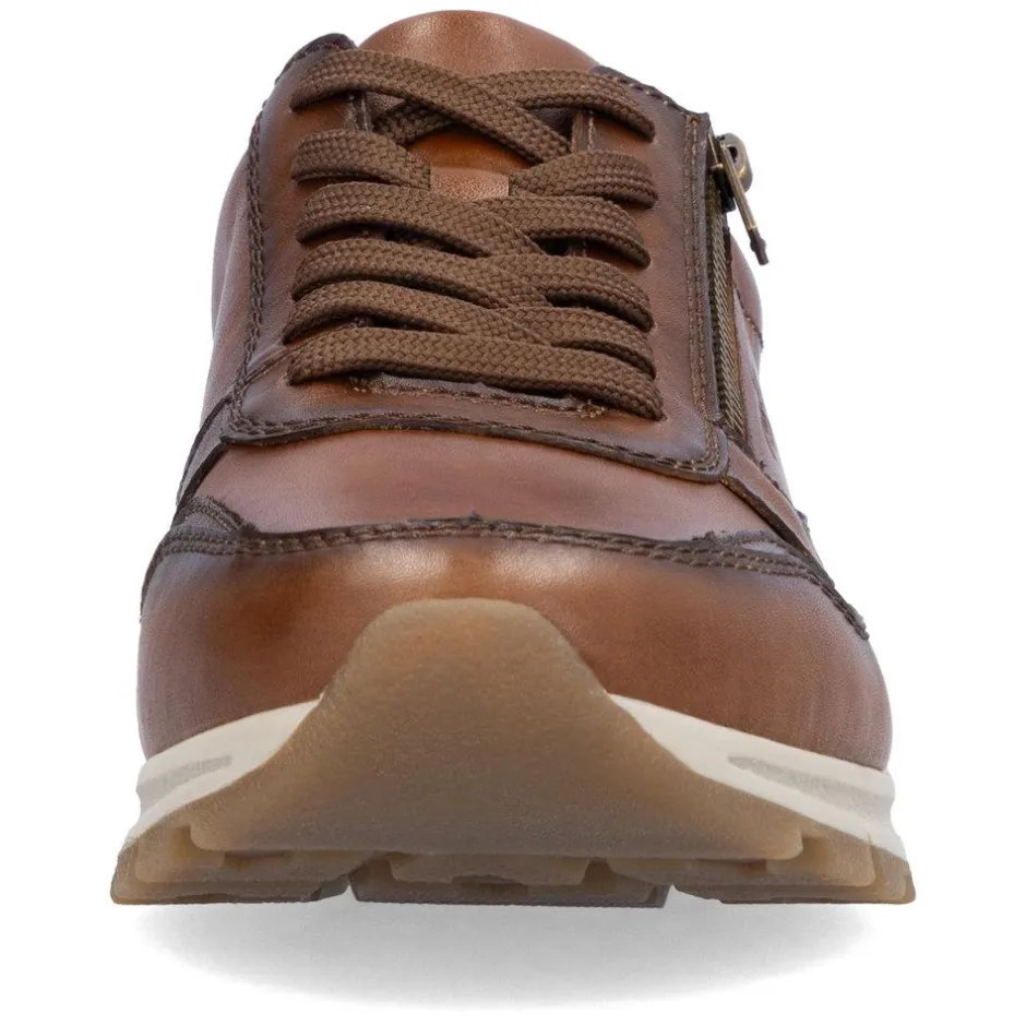 Rieker Men Laced Shoe With Side Zip - Brown Leather