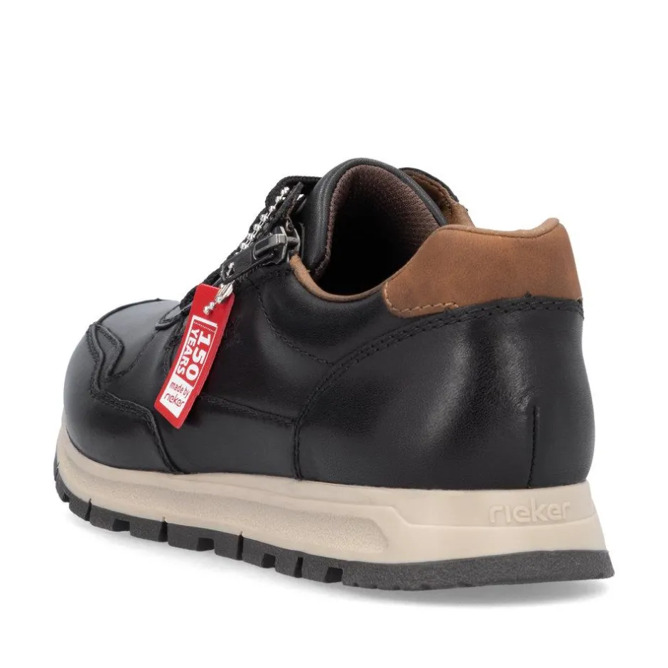 Rieker Men Laced Shoe With Side Zip - Black Tan