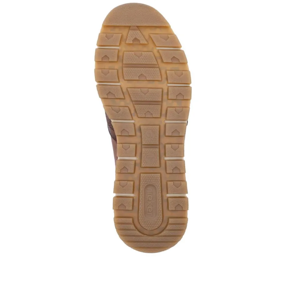 Rieker Men Laced Shoe With Side Zip - Brown Leather