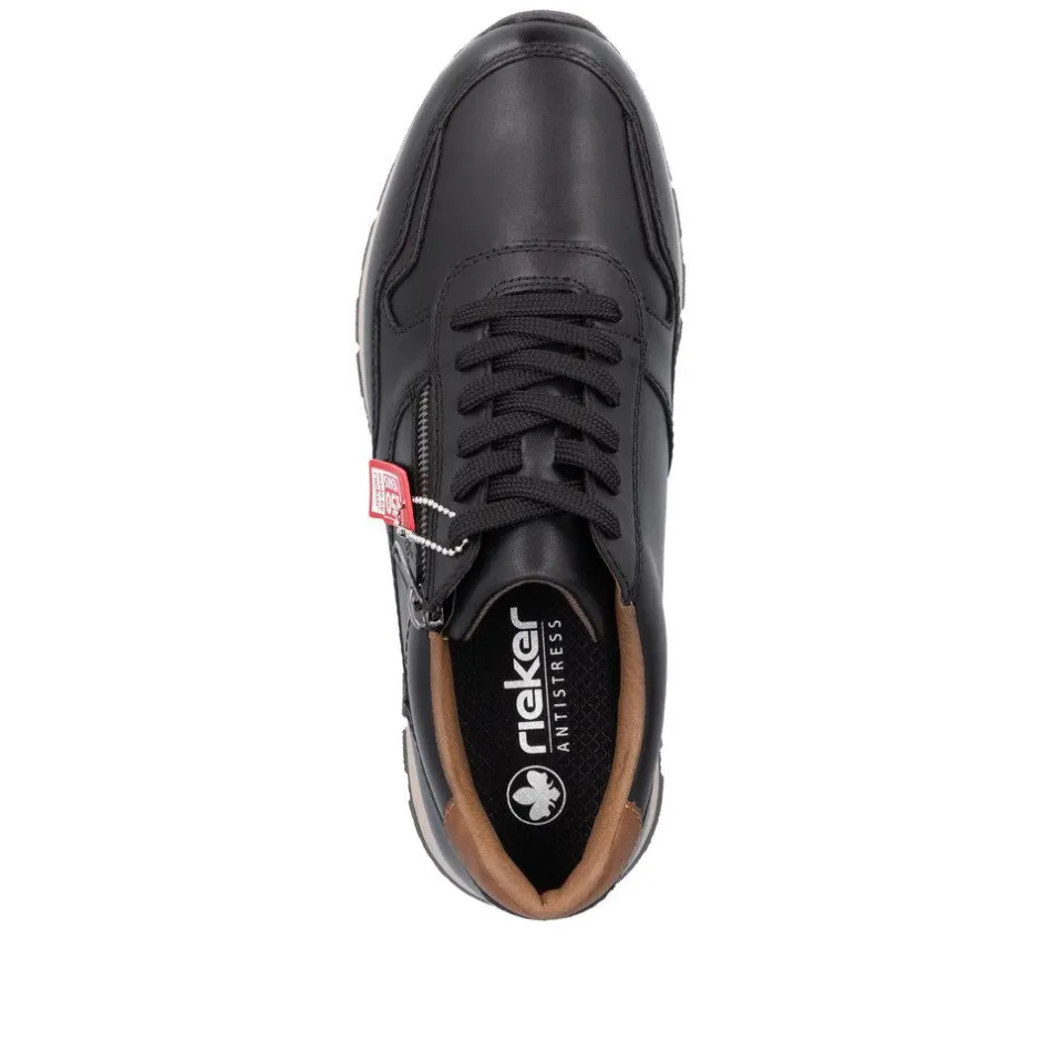 Rieker Men Laced Shoe With Side Zip - Black Tan