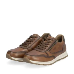 Rieker Men Laced Shoe With Side Zip - Brown Leather