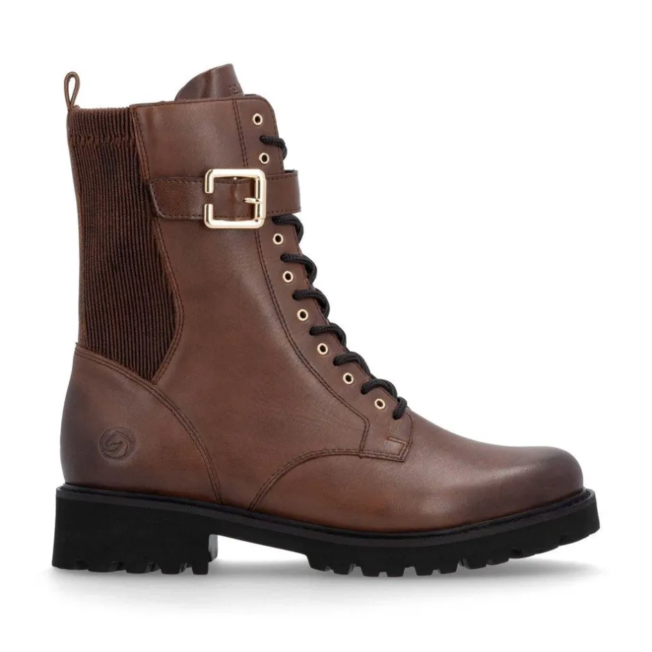 Women Remonte Laced Stretch Ankle Boot - Brown Leather
