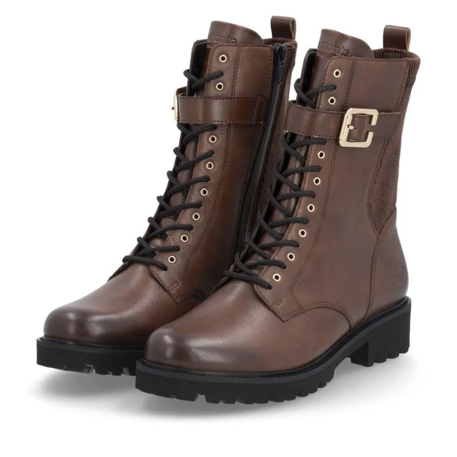 Women Remonte Laced Stretch Ankle Boot - Brown Leather