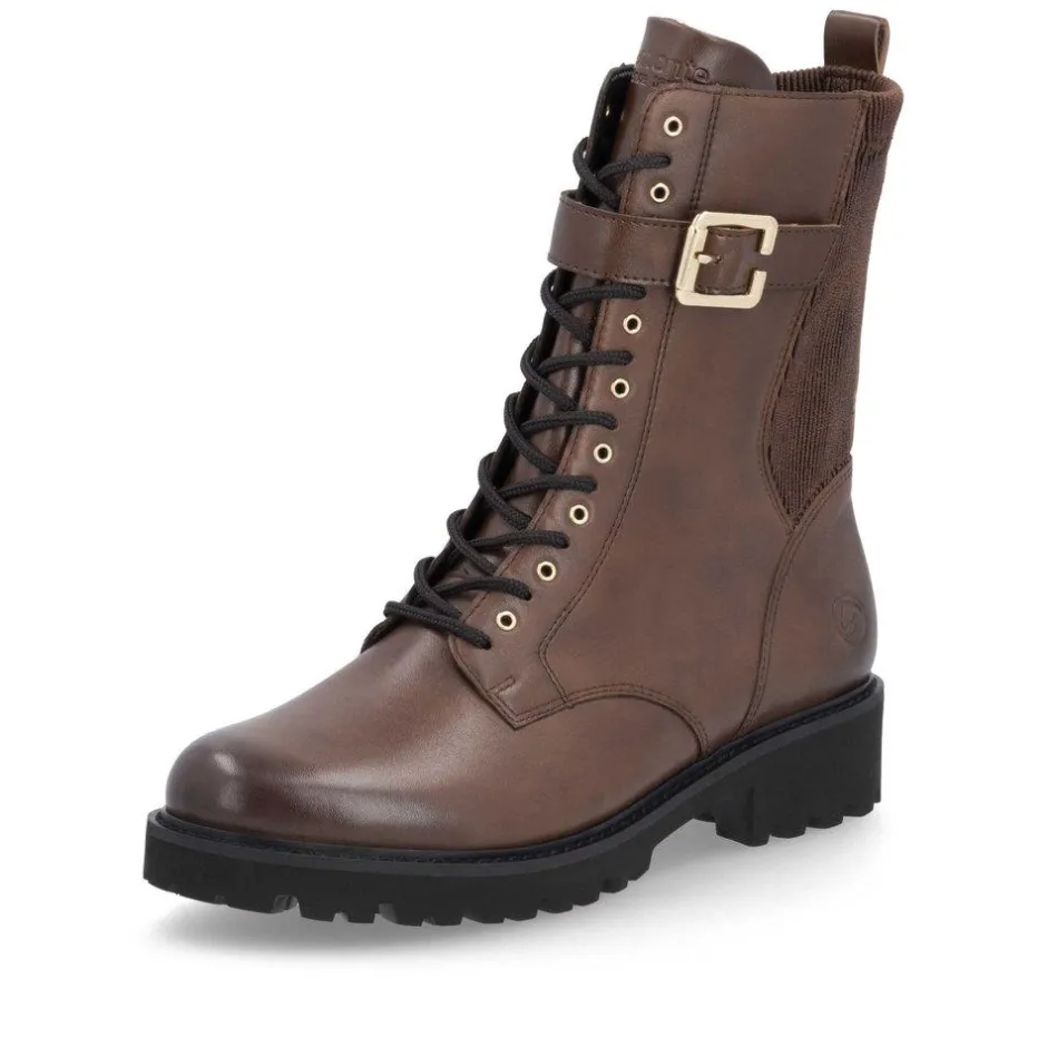 Women Remonte Laced Stretch Ankle Boot - Brown Leather