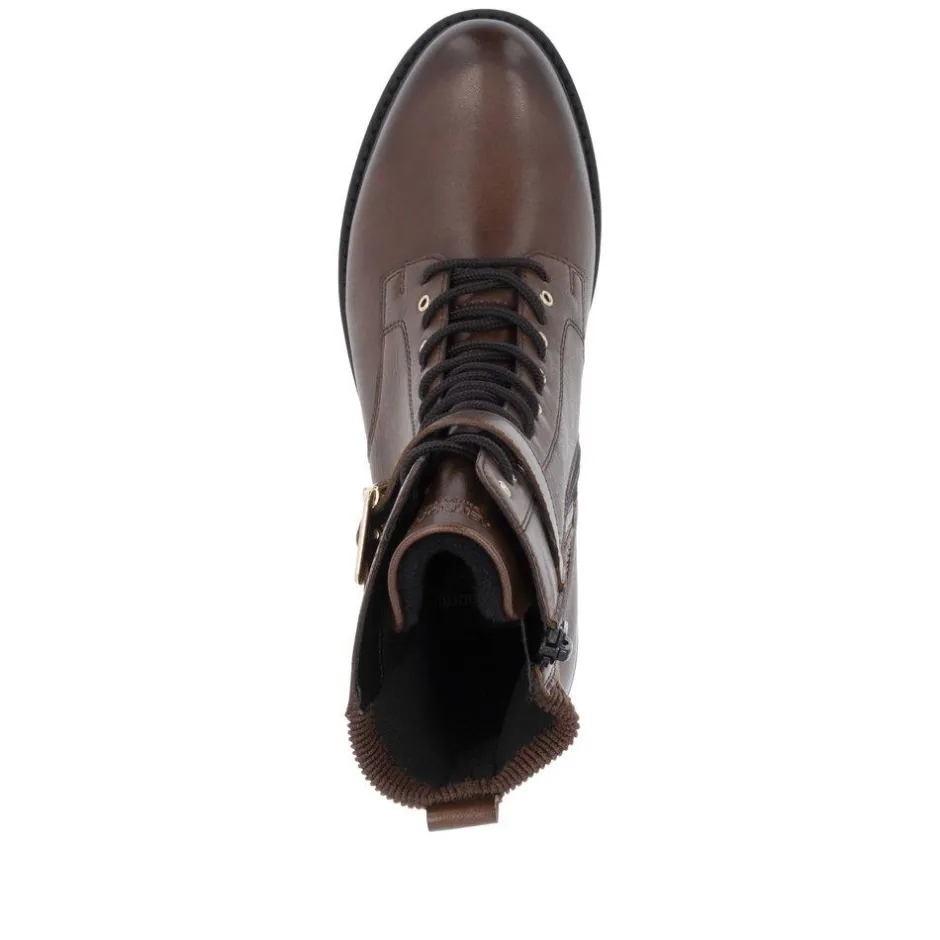 Women Remonte Laced Stretch Ankle Boot - Brown Leather