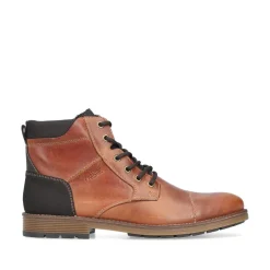 Rieker Men Laced Toe Cap Boot - Brown Leather