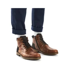 Rieker Men Laced Toe Cap Boot - Brown Leather