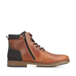Rieker Men Laced Toe Cap Boot - Brown Leather