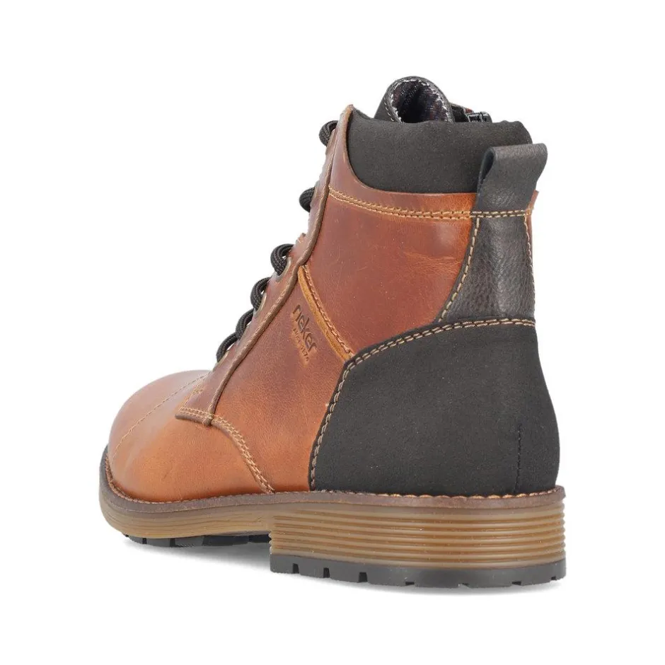 Rieker Men Laced Toe Cap Boot - Brown Leather