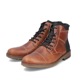 Rieker Men Laced Toe Cap Boot - Brown Leather