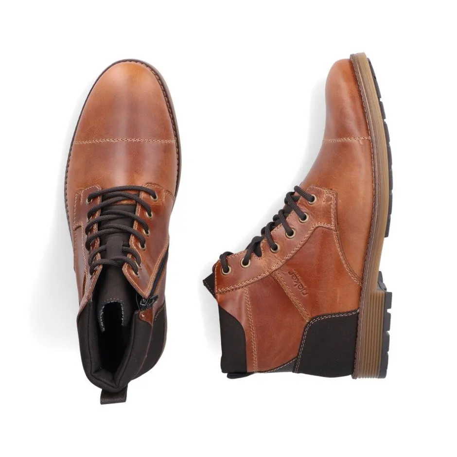 Rieker Men Laced Toe Cap Boot - Brown Leather