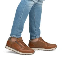 Rieker Men Laced Trainer Side Zip - Brown Combi