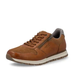 Rieker Men Laced Trainer Side Zip - Brown Combi