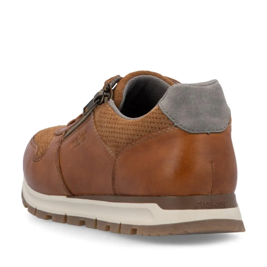 Rieker Men Laced Trainer Side Zip - Brown Combi