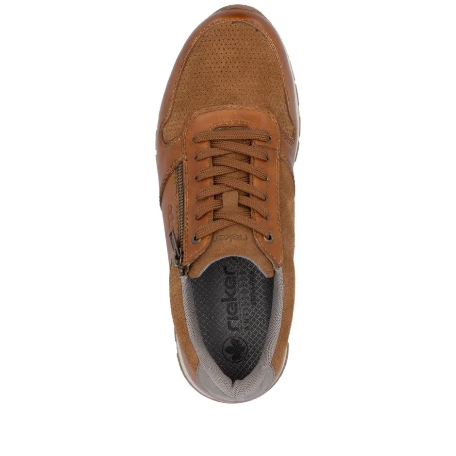 Rieker Men Laced Trainer Side Zip - Brown Combi