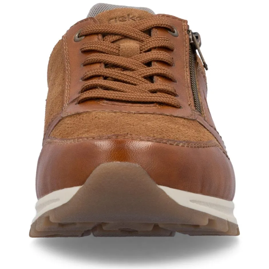 Rieker Men Laced Trainer Side Zip - Brown Combi