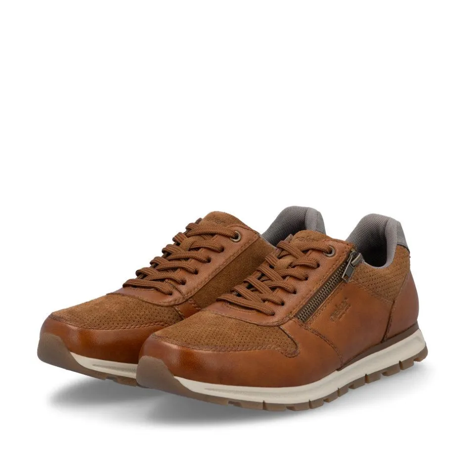 Rieker Men Laced Trainer Side Zip - Brown Combi