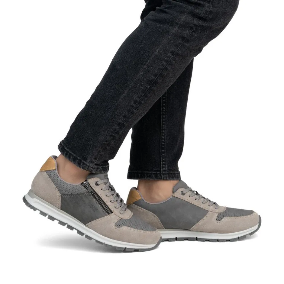 Rieker Men Laced Trainer Side Zip - Grey Combi Leather
