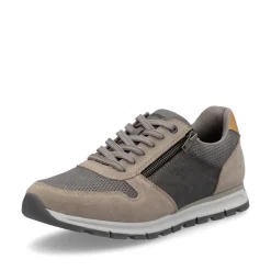 Rieker Men Laced Trainer Side Zip - Grey Combi Leather