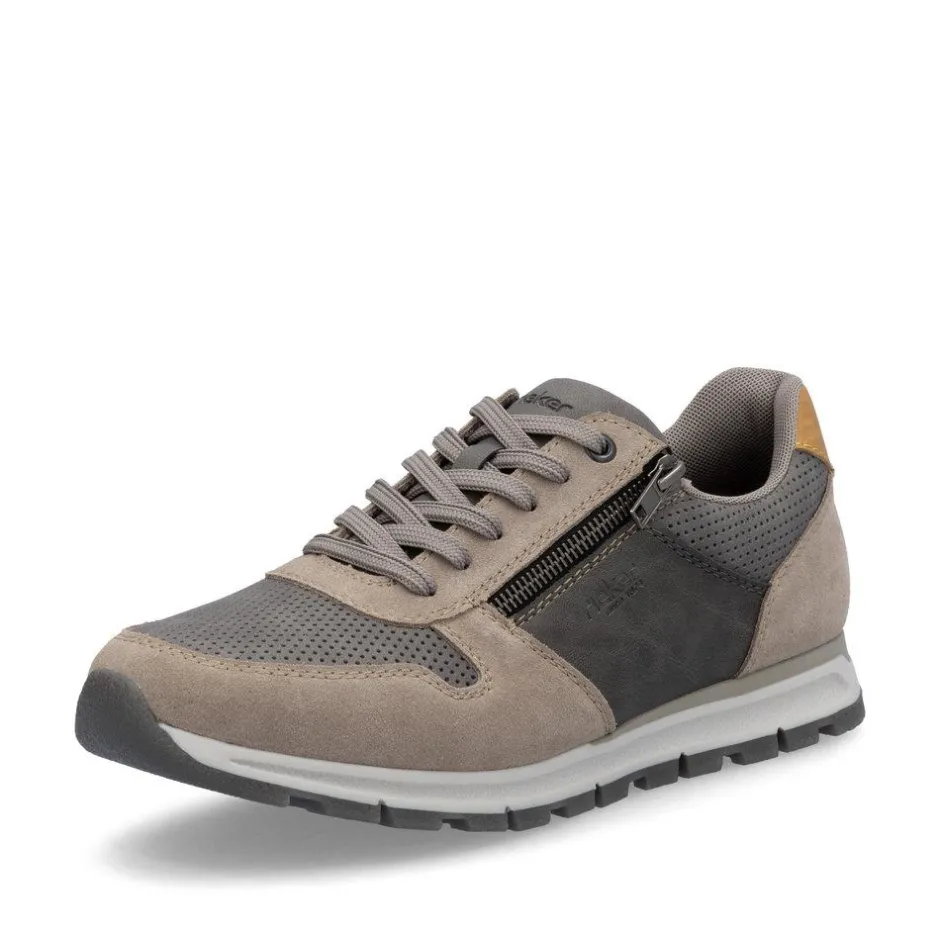 Rieker Men Laced Trainer Side Zip - Grey Combi Leather