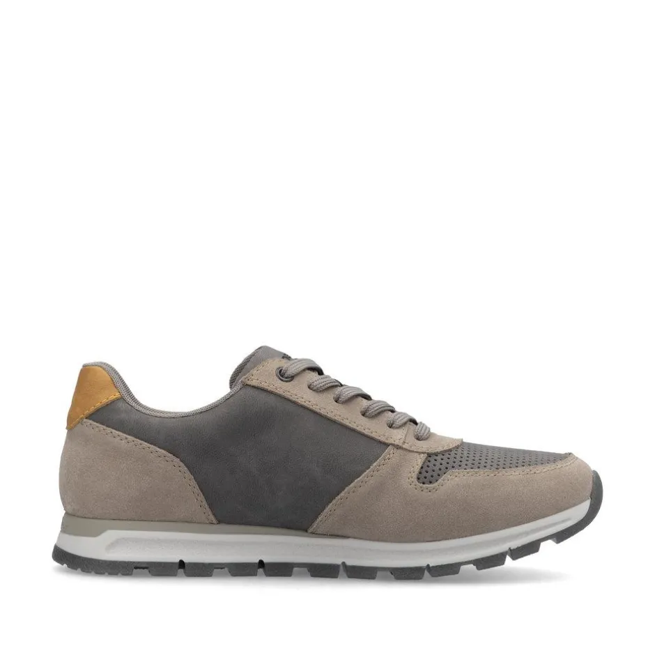 Rieker Men Laced Trainer Side Zip - Grey Combi Leather