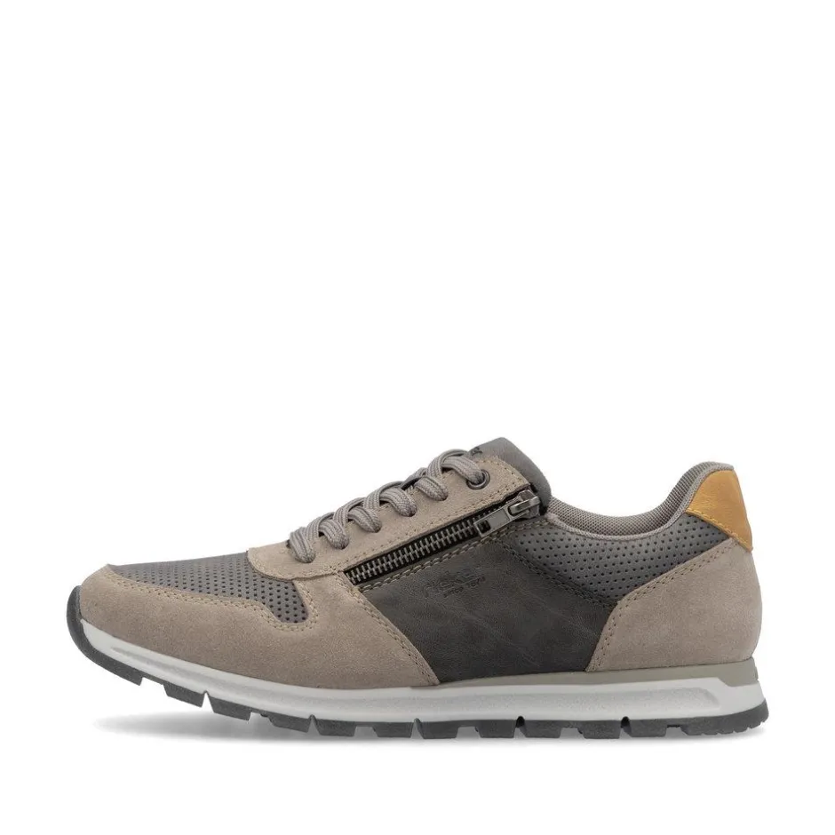 Rieker Men Laced Trainer Side Zip - Grey Combi Leather