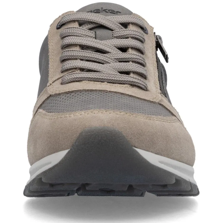 Rieker Men Laced Trainer Side Zip - Grey Combi Leather
