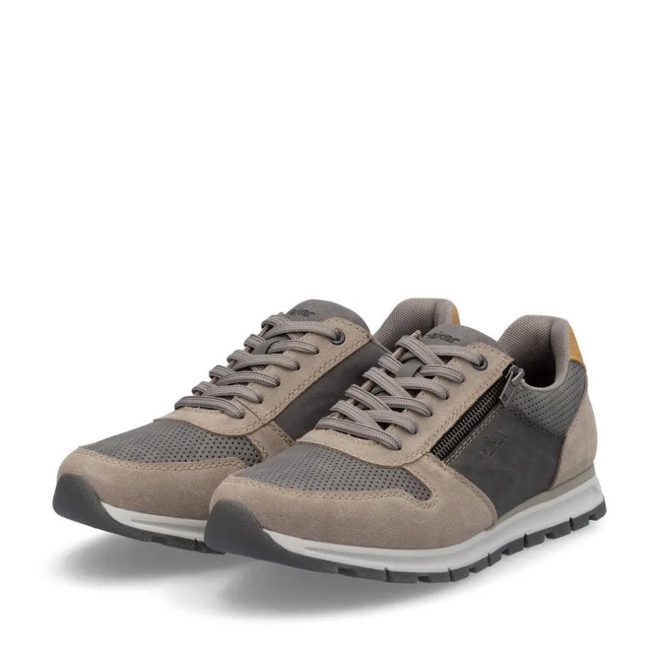 Rieker Men Laced Trainer Side Zip - Grey Combi Leather