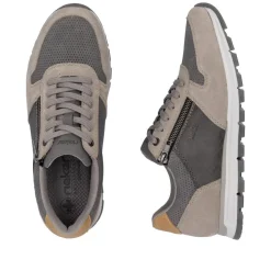 Rieker Men Laced Trainer Side Zip - Grey Combi Leather